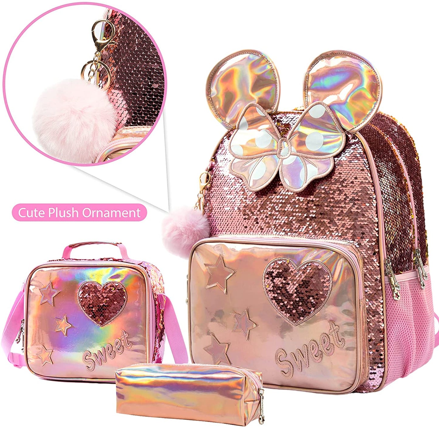 Glitter Girls BackPack | 3-Pieces Glittery Shiny Bag Set | Most Popular in Girls - LittleCuckoo