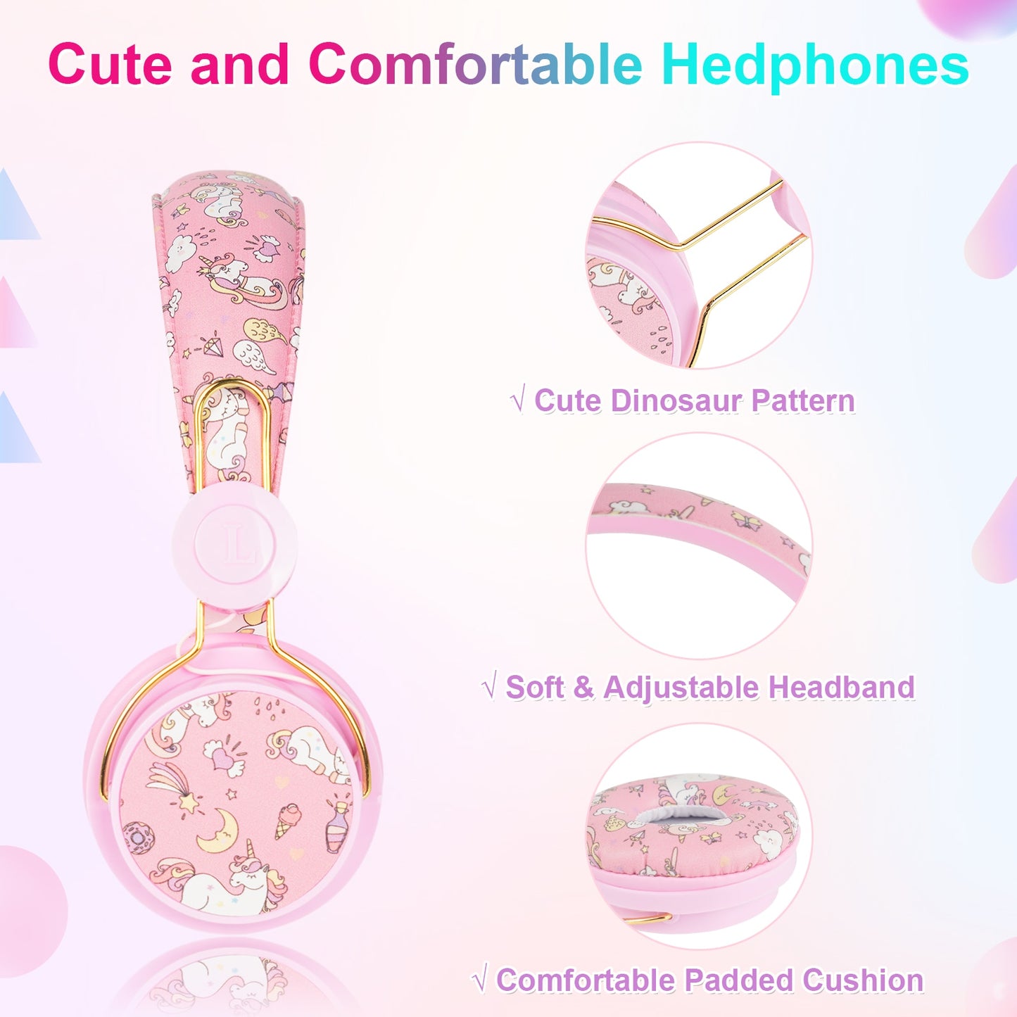 Chirpy Unicorn & Dinosaur Patterned Wired Headphones for School Kids | Trendy Designs - LittleCuckoo