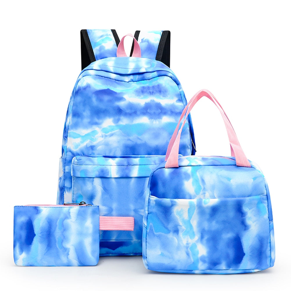 Tie Dye Ink Backpack Student Schoolbag  || 3 - Piece || Insulated Lunch Purse Set for Teenagers Girls & Boys - LittleCuckoo