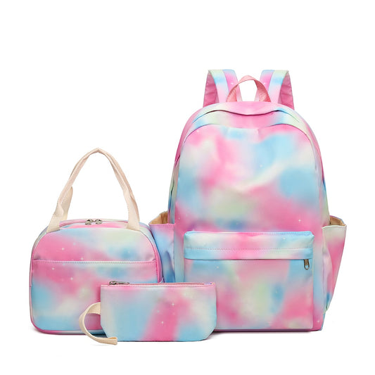 Girls Backpack with Lunch Bag  | Gradient Rainbow Print  | Teens Daypack Large Capacity Student School Bag | Remote Shipping - LittleCuckoo