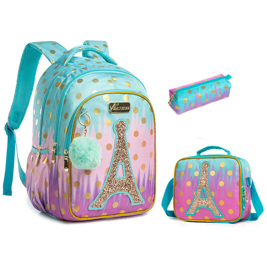 Elegant Backpacks for School Kids || Girls Sequin Tower School Bags || 3 - Pieces Set - LittleCuckoo