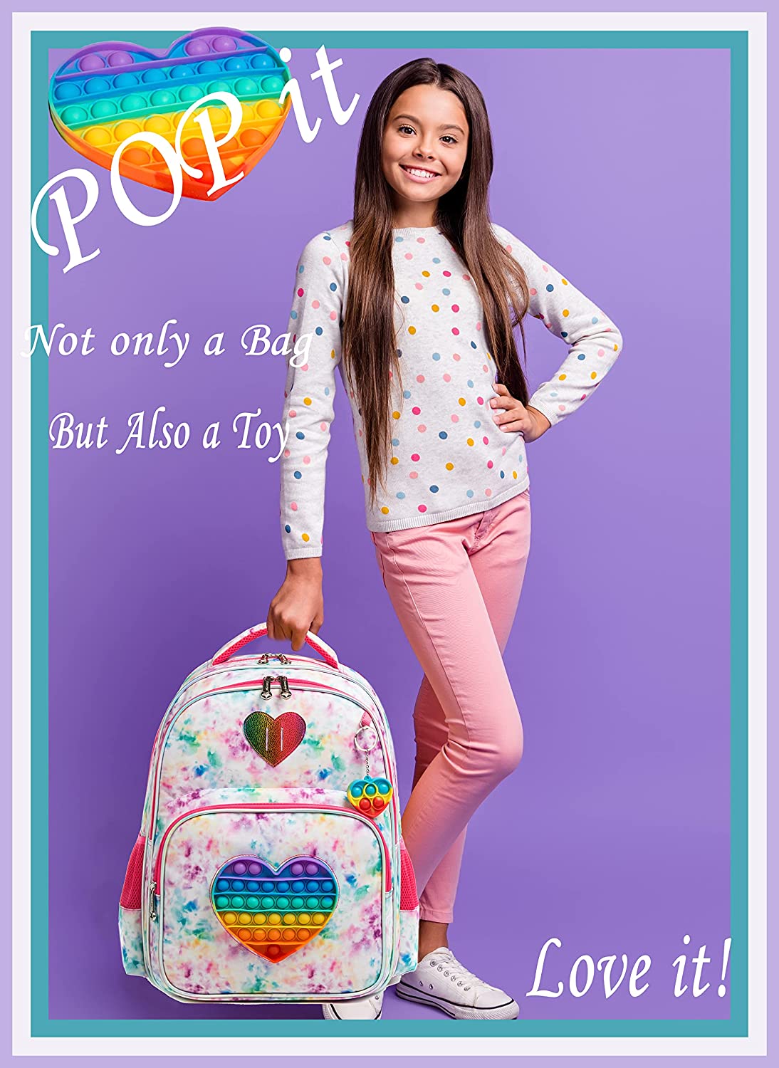 Bags 3 In 1 Kids Bags for Girls || Children School Bags for Girl || Bag Set with Pop It Push It - LittleCuckoo