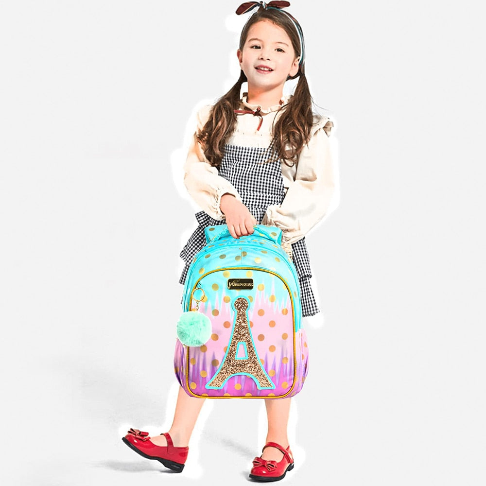 Elegant Backpacks for School Kids || Girls Sequin Tower School Bags || 3 - Pieces Set - LittleCuckoo